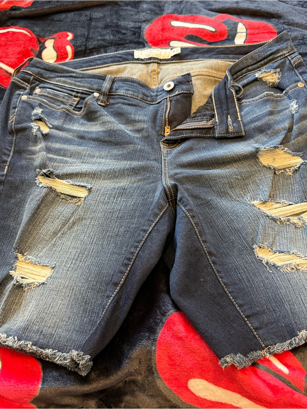 torrid Distressed Medium Blue Denim Bermuda Shorts